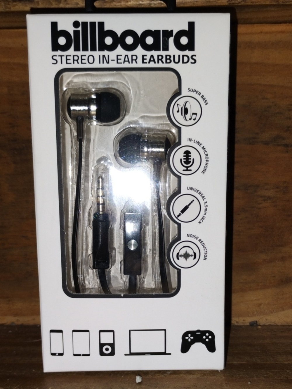 Billboard Silver and Black Stereo In-Ear Earbuds with Microphone